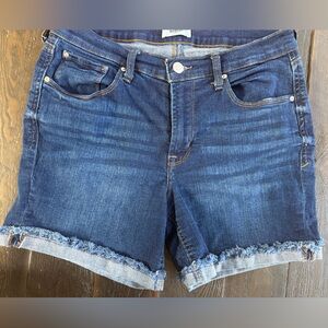 Kensie Dark Blue Denim Frayed Hem Shorts